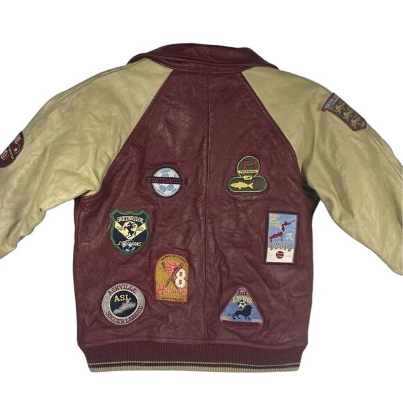 Vintage BABY GAP Red Leather Jacket w/ Sports Patches Varsity 4XL 4T Very Rare - Picture 3 of 7